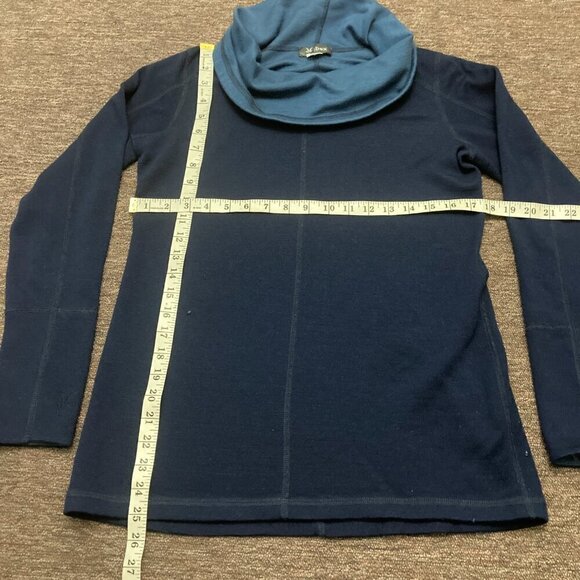 Women's Ibex Blue Dyad Cowl Neck Pullover Merino Wool Sweater Sweatshirt Sz M - Picture 8 of 9